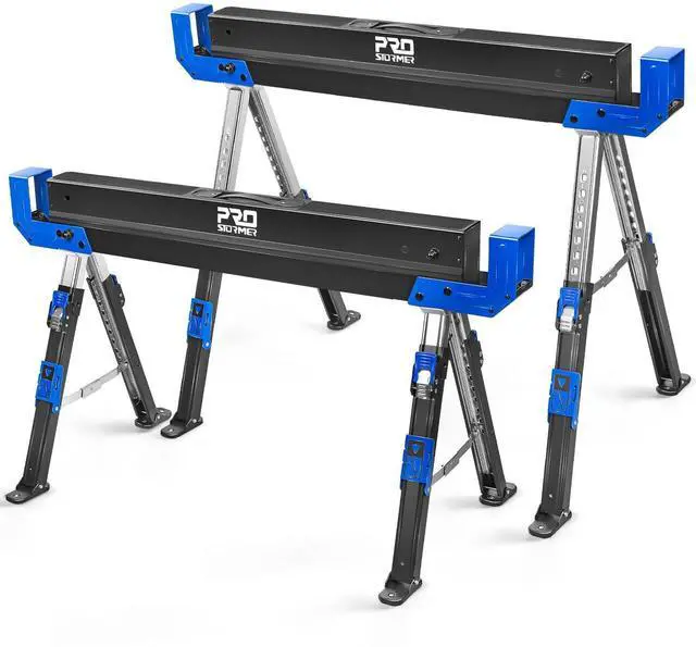 Main image of Saw Horses 2 Pack Folding, Portable Heavy Duty Sawhorse with 2601 lbs Weight Capacity Per Pair, Adjustable Legs, Easy Carry Handle - Ideal for Home, Garage, and DIY Projects