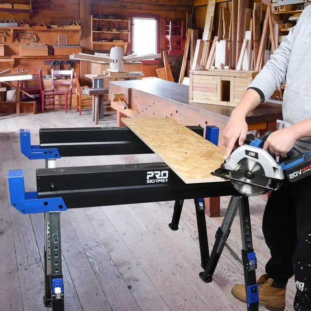 Alt view image 3 of 6 - Saw Horses 2 Pack Folding, Portable Heavy Duty Sawhorse with 2601 lbs Weight Capacity Per Pair, Adjustable Legs, Easy Carry Handle - Ideal for Home, Garage, and DIY Projects