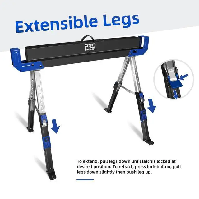 Alt view image 4 of 6 - Saw Horses 2 Pack Folding, Portable Heavy Duty Sawhorse with 2601 lbs Weight Capacity Per Pair, Adjustable Legs, Easy Carry Handle - Ideal for Home, Garage, and DIY Projects