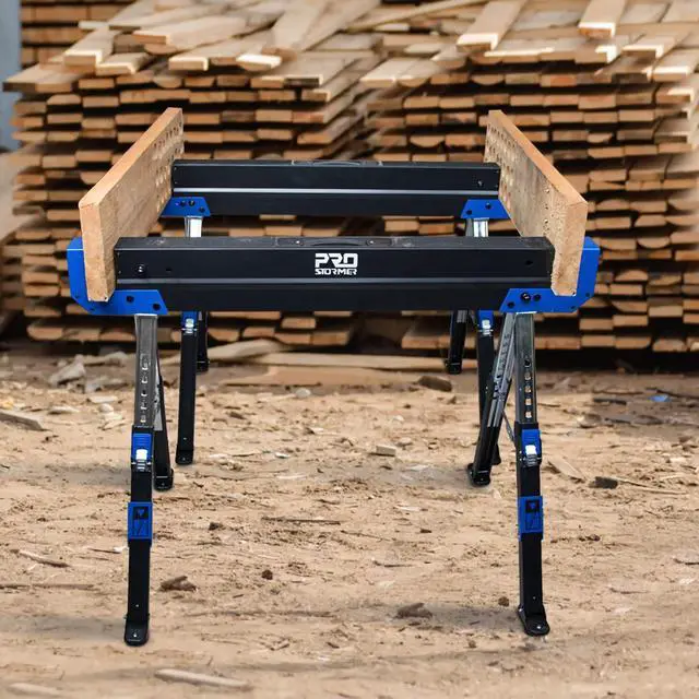 Alt view image 5 of 6 - Saw Horses 2 Pack Folding, Portable Heavy Duty Sawhorse with 2601 lbs Weight Capacity Per Pair, Adjustable Legs, Easy Carry Handle - Ideal for Home, Garage, and DIY Projects