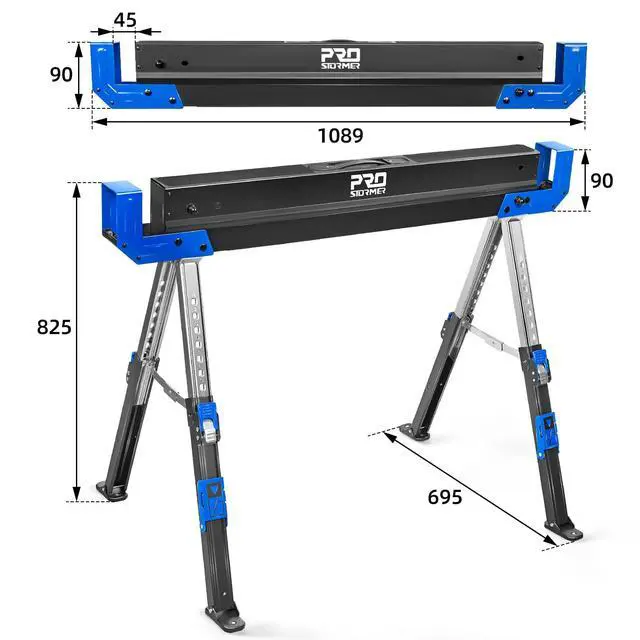 Alt view image 6 of 6 - Saw Horses 2 Pack Folding, Portable Heavy Duty Sawhorse with 2601 lbs Weight Capacity Per Pair, Adjustable Legs, Easy Carry Handle - Ideal for Home, Garage, and DIY Projects