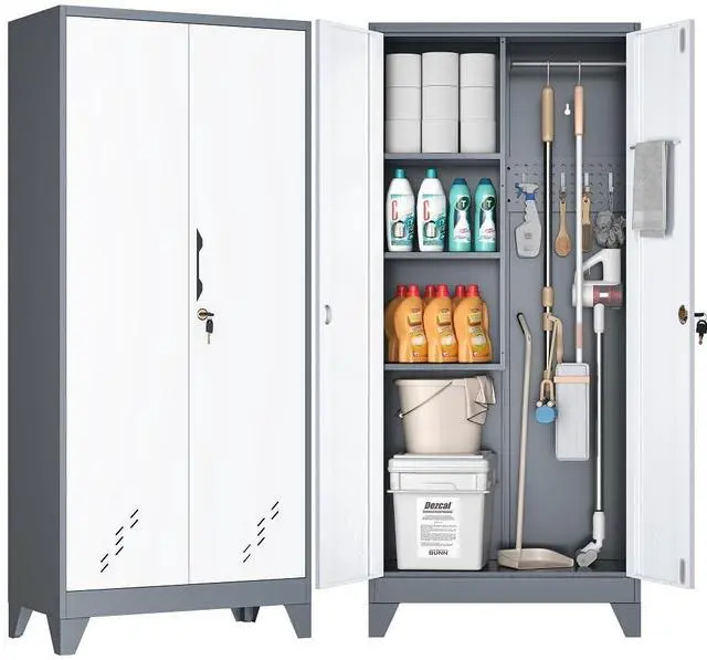 Main image of Metal Storage Cabinet,61" Cleaning Tool Cabinet with Locking Door,Tall Utility Cabinet Tool Organizer with Hanging Rods for Kitchen,Garage,Laundry Room