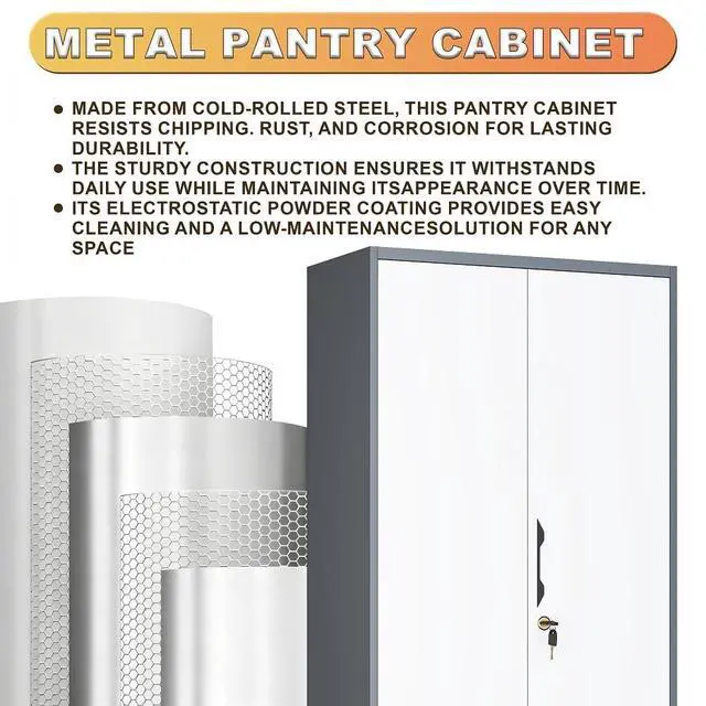 Alt view image 4 of 6 - Metal Storage Cabinet,61" Cleaning Tool Cabinet with Locking Door,Tall Utility Cabinet Tool Organizer with Hanging Rods for Kitchen,Garage,Laundry Room