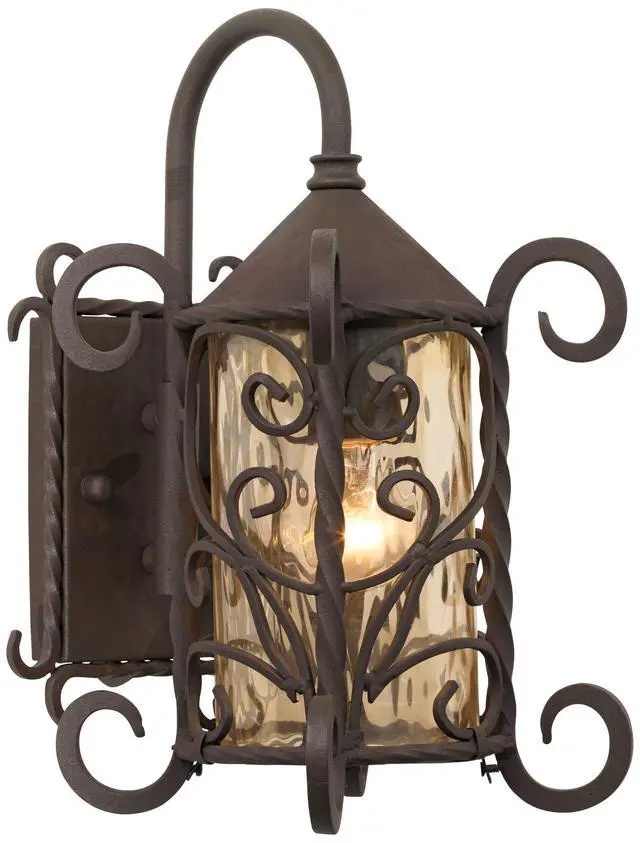 Alt view image 2 of 6 - Casa Seville Rustic Outdoor Wall Light Fixture Dark Walnut Scroll 13 1/4" Champagne Hammered Glass for Exterior House Porch Patio Outside Deck Garage Yard Front Door Garden Home