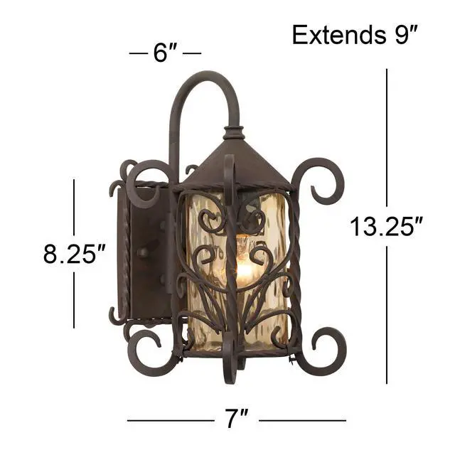 Alt view image 4 of 6 - Casa Seville Rustic Outdoor Wall Light Fixture Dark Walnut Scroll 13 1/4" Champagne Hammered Glass for Exterior House Porch Patio Outside Deck Garage Yard Front Door Garden Home