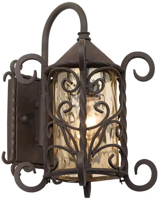 Alt view image 6 of 6 - Casa Seville Rustic Outdoor Wall Light Fixture Dark Walnut Scroll 13 1/4" Champagne Hammered Glass for Exterior House Porch Patio Outside Deck Garage Yard Front Door Garden Home