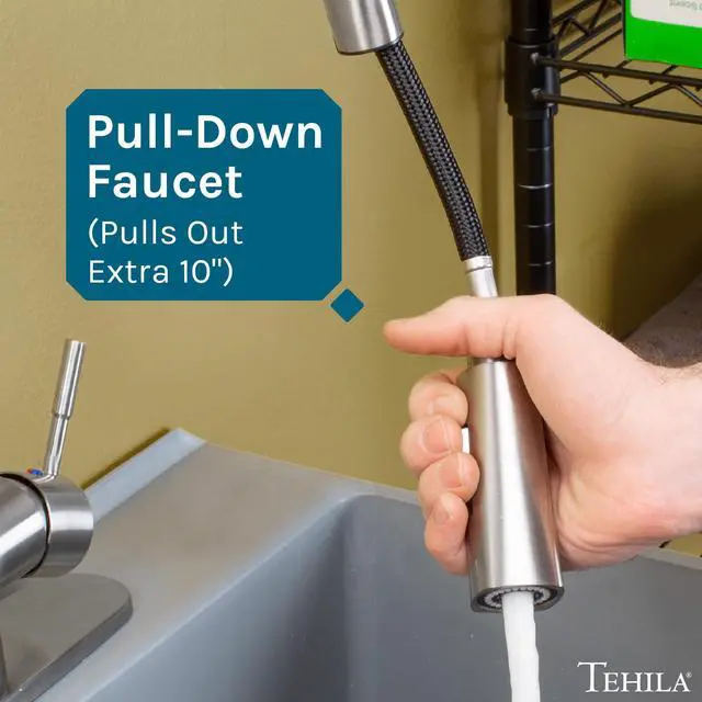 Alt view image 4 of 6 - Laundry Sink Utility Tub With High Arc Stainless Steel Pull Down Faucet By, Heavy Duty Sinks With Installation Kit for Washing Room, Workshop, Basement, Garage, Slop Sink, Grey Tub