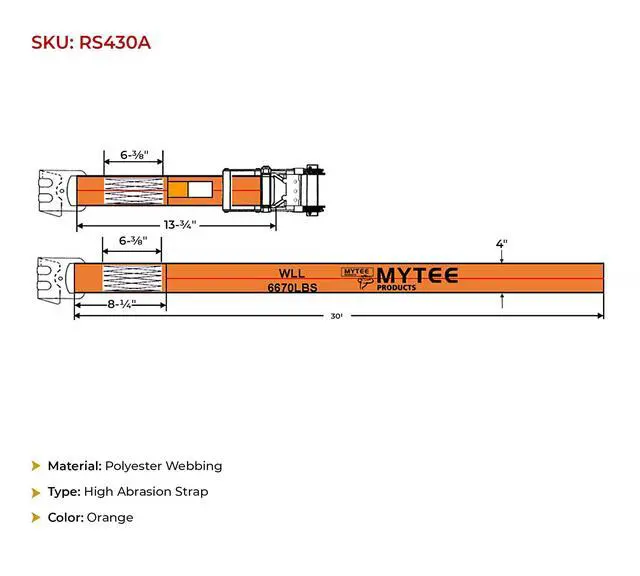 Alt view image 5 of 5 - (4 Pack) 4" x30' Heavy Duty Ratchet Straps w/Flat Hook - 6,667 lbs WLL High Abrasion Trailer Tie Down Ratchet Straps - Orange