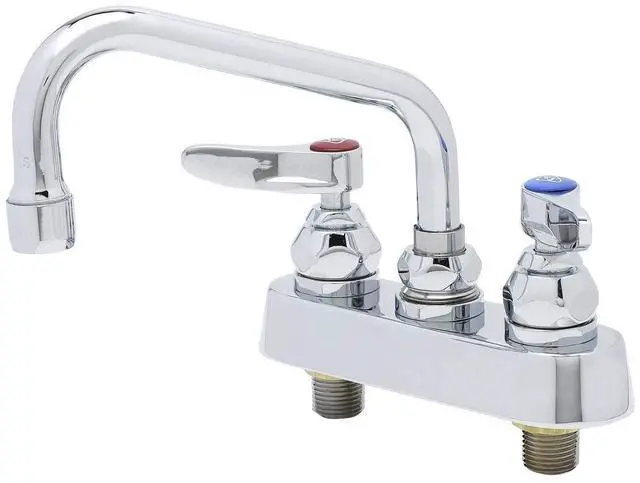 Main image of TS Brass B-1110 Workboard Faucet, Deck Mount, 4" Centers, 6" Swing Nozzle, Lever Handles, Silver, Packs
