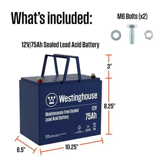 Alt view image 6 of 6 - Sump Pump Battery Backup 12V 75Ah Maintenance-Free AGM Sealed Lead Acid Battery for Basement Sump Pump Backup Systems