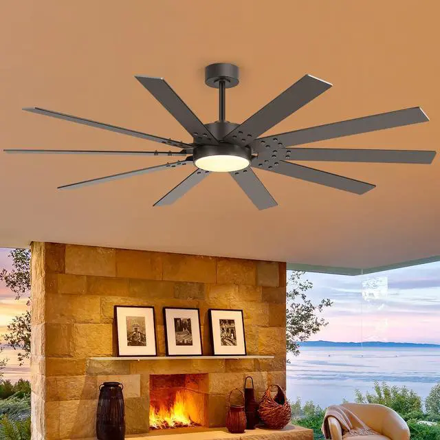 Alt view image 2 of 6 - 72 Inch Ceiling Fans with Lights, 10-Blade Industrial Ceiling Fan with Remote, 6-Speed Reversible DC Motor, 3CCT LED Lighting, Indoor/Outdoor Fan for Living Room, Patio, Farmhouse