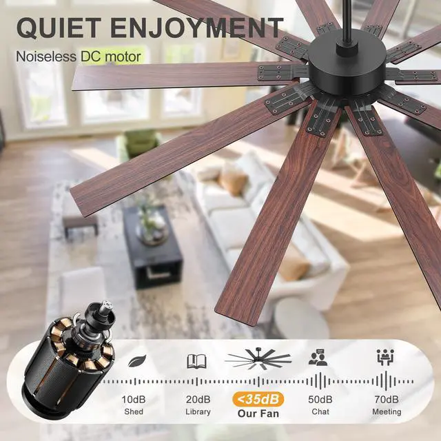 Alt view image 4 of 6 - 72 Inch Ceiling Fans with Lights, 10-Blade Industrial Ceiling Fan with Remote, 6-Speed Reversible DC Motor, 3CCT LED Lighting, Indoor/Outdoor Fan for Living Room, Patio, Farmhouse