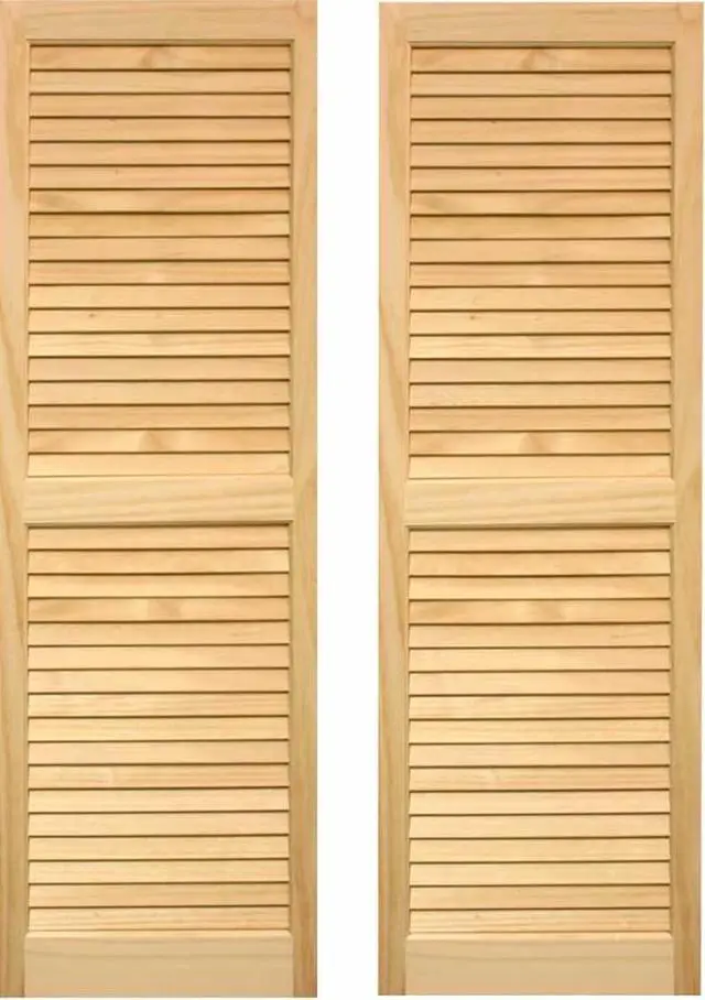 Alt view image 6 of 6 - SHL51 Exterior Solid Wood Louvered Window Shutters, 15" x 51", Unfinished Pine