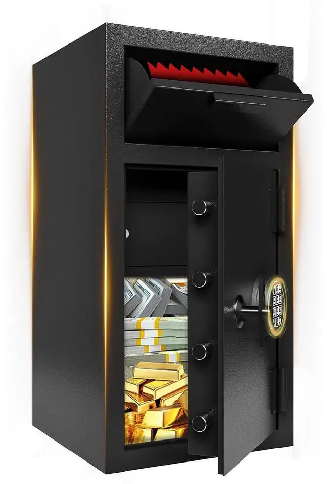 Main image of 4 CUB Commercial Front-Drop Safe Heavy Duty Steel Security Box with Digital Combination Lock Anti-Fishing Baffle Includes Fireproof Waterproof Bag for Home Office Jewelry Cash Documents