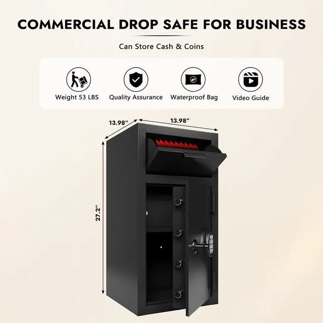 Alt view image 2 of 6 - 4 CUB Commercial Front-Drop Safe Heavy Duty Steel Security Box with Digital Combination Lock Anti-Fishing Baffle Includes Fireproof Waterproof Bag for Home Office Jewelry Cash Documents