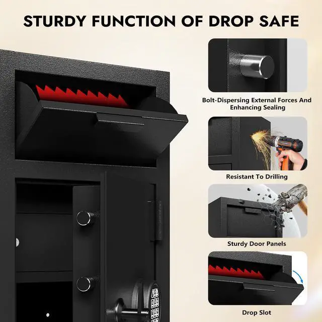 Alt view image 3 of 6 - 4 CUB Commercial Front-Drop Safe Heavy Duty Steel Security Box with Digital Combination Lock Anti-Fishing Baffle Includes Fireproof Waterproof Bag for Home Office Jewelry Cash Documents
