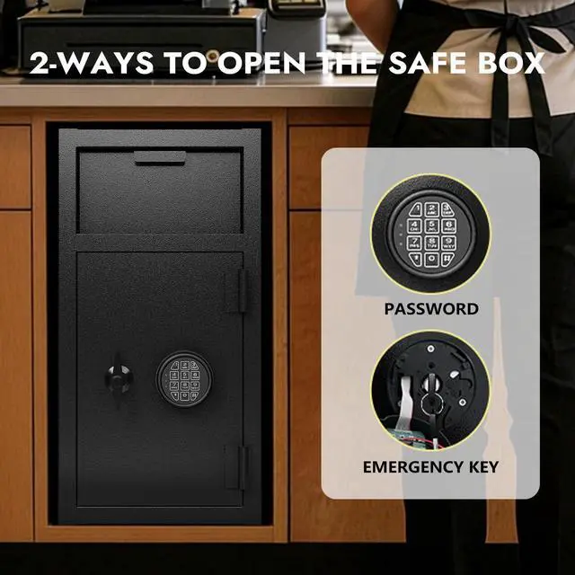 Alt view image 4 of 6 - 4 CUB Commercial Front-Drop Safe Heavy Duty Steel Security Box with Digital Combination Lock Anti-Fishing Baffle Includes Fireproof Waterproof Bag for Home Office Jewelry Cash Documents