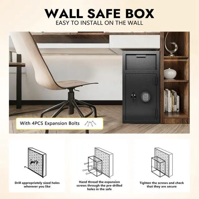 Alt view image 5 of 6 - 4 CUB Commercial Front-Drop Safe Heavy Duty Steel Security Box with Digital Combination Lock Anti-Fishing Baffle Includes Fireproof Waterproof Bag for Home Office Jewelry Cash Documents