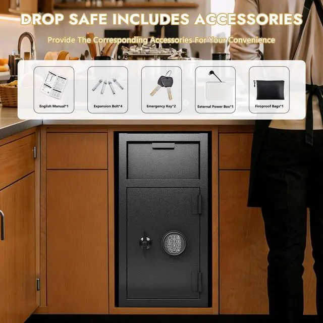 Alt view image 6 of 6 - 4 CUB Commercial Front-Drop Safe Heavy Duty Steel Security Box with Digital Combination Lock Anti-Fishing Baffle Includes Fireproof Waterproof Bag for Home Office Jewelry Cash Documents