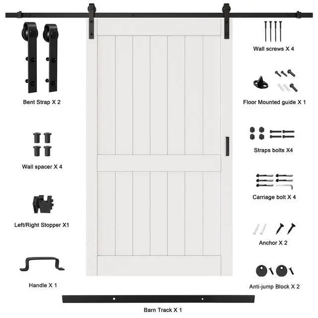 Alt view image 2 of 6 - 48 x 84inch Sliding Barn Door with 8 FT Sliding Door Hardware Kit, Pre-Drilled Holes Easy Assembly - Solid MDF Slab Covered with Water-Proof PVC Surface, White,H-Shaped Frame