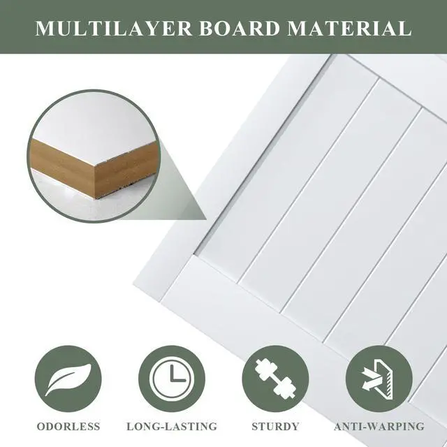 Alt view image 3 of 6 - 48 x 84inch Sliding Barn Door with 8 FT Sliding Door Hardware Kit, Pre-Drilled Holes Easy Assembly - Solid MDF Slab Covered with Water-Proof PVC Surface, White,H-Shaped Frame