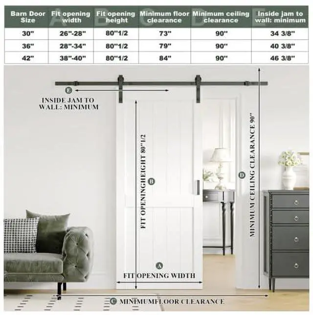 Alt view image 6 of 6 - 48 x 84inch Sliding Barn Door with 8 FT Sliding Door Hardware Kit, Pre-Drilled Holes Easy Assembly - Solid MDF Slab Covered with Water-Proof PVC Surface, White,H-Shaped Frame