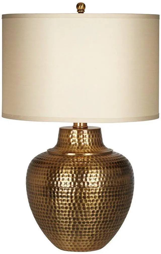 Main image of Maison Loft Rustic Farmhouse Table Lamp 27" Tall Hammered Antique Brass Cream Linen Drum Shade for Living Room Bedroom Bedside Nightstand Office Family Traditional
