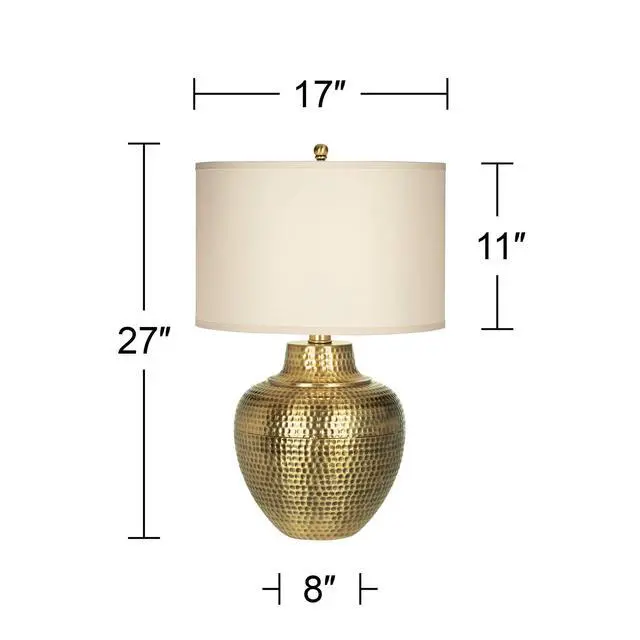 Alt view image 3 of 4 - Maison Loft Rustic Farmhouse Table Lamp 27" Tall Hammered Antique Brass Cream Linen Drum Shade for Living Room Bedroom Bedside Nightstand Office Family Traditional