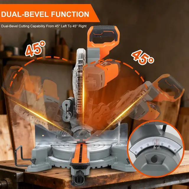Alt view image 4 of 6 - 10-Inch Double Bevel Sliding Compound Miter Saw with 100-Tooth Blade and LED Light | Heavy-Duty 15-Amp Corded Miter Saw for Precision Woodworking & DIY Projects