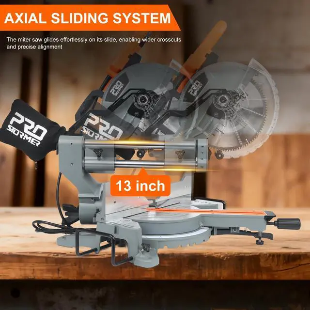 Alt view image 6 of 6 - 10-Inch Double Bevel Sliding Compound Miter Saw with 100-Tooth Blade and LED Light | Heavy-Duty 15-Amp Corded Miter Saw for Precision Woodworking & DIY Projects