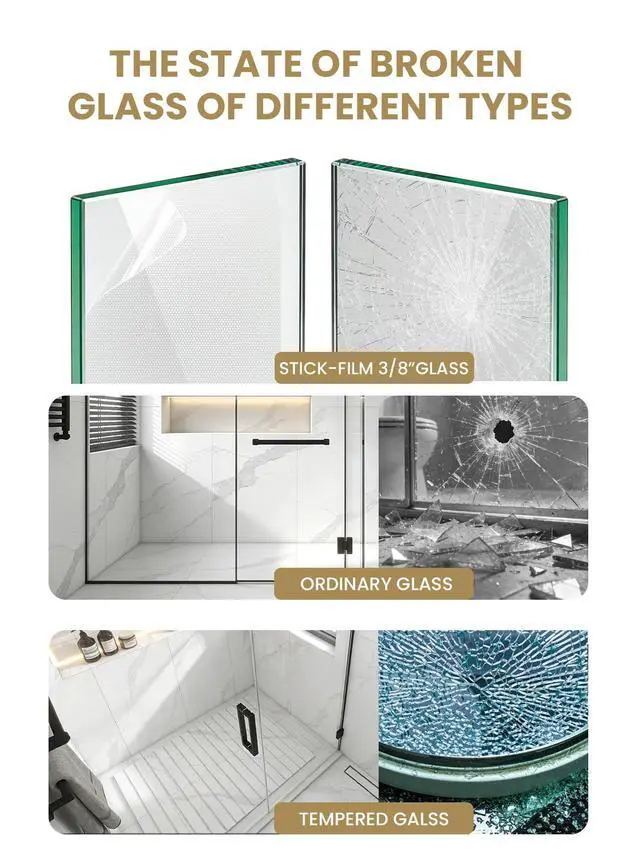 Alt view image 4 of 6 - Frameless Walk-in Shower Door, 32" W x 76" H Fixed Shower Glass Panel, 10mm Clear Tempered Glass Shower Screen with Support Bar, Reversible Installation, Chrome-A