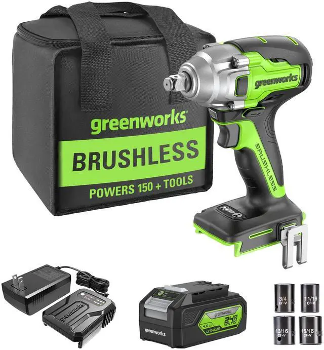 Main image of 24V Brushless 1/2" Cordless Impact Wrench (3 Speed / 300 ft.-lbs. / LED Light), 4.0Ah Battery and Compact Charger Included
