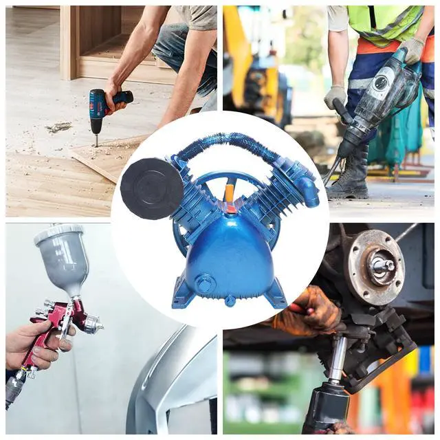 Alt view image 2 of 6 - Air Compressor Pump Head 175PSI 5.5HP 800rmpTwin Cylinder Air Compressor Pump Head 4KW Double Stage Universal Low Energy Consumption Air Compressor Head with Flywheel 17.3 * 11.4 * 16.1in