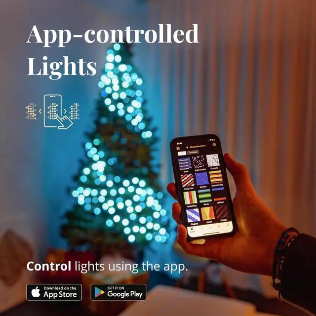 Alt view image 2 of 6 - Cluster App-Controlled LED Christmas Lights with 400 RGB (16 Million Colors) LEDs. 19.7 feet. Green Wire. Indoor and Outdoor Smart Lighting Decoration