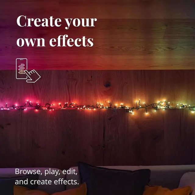 Alt view image 3 of 6 - Cluster App-Controlled LED Christmas Lights with 400 RGB (16 Million Colors) LEDs. 19.7 feet. Green Wire. Indoor and Outdoor Smart Lighting Decoration