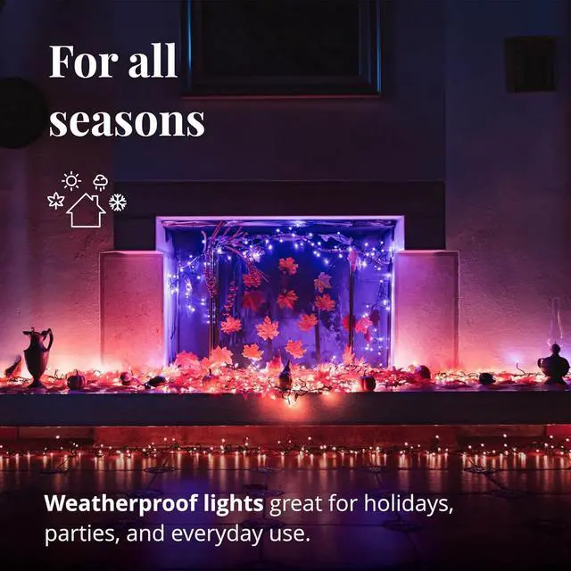 Alt view image 4 of 6 - Cluster App-Controlled LED Christmas Lights with 400 RGB (16 Million Colors) LEDs. 19.7 feet. Green Wire. Indoor and Outdoor Smart Lighting Decoration