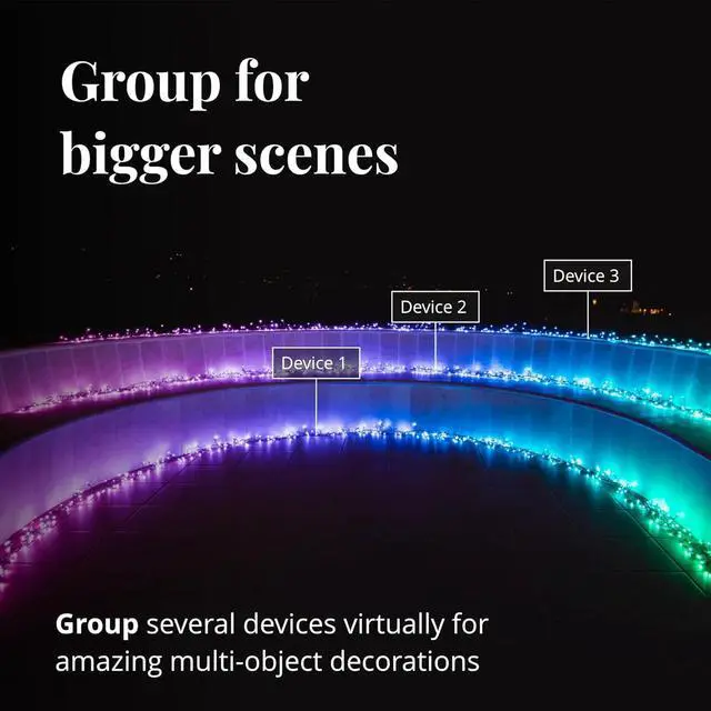 Alt view image 5 of 6 - Cluster App-Controlled LED Christmas Lights with 400 RGB (16 Million Colors) LEDs. 19.7 feet. Green Wire. Indoor and Outdoor Smart Lighting Decoration