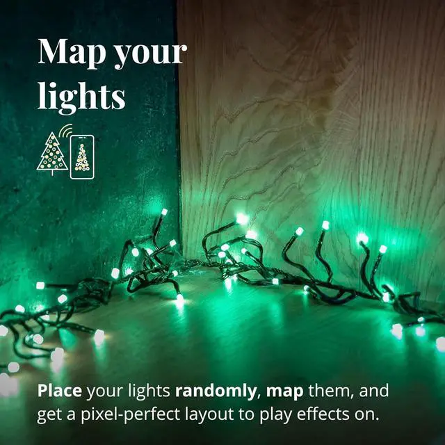 Alt view image 6 of 6 - Cluster App-Controlled LED Christmas Lights with 400 RGB (16 Million Colors) LEDs. 19.7 feet. Green Wire. Indoor and Outdoor Smart Lighting Decoration