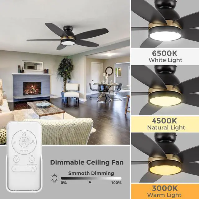 Alt view image 4 of 6 - 48" Low Profile Ceiling Fan with Dimmable LED Light, Modern Ceiling Fan with reversible DC motor, Controlled by APP, Remote, Google Home, Alexa and Siri Shortcut, Black