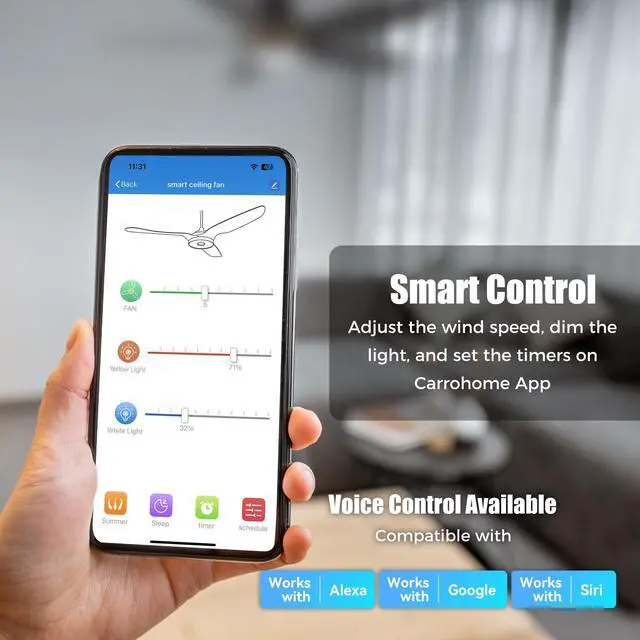Alt view image 5 of 6 - 48" Low Profile Ceiling Fan with Dimmable LED Light, Modern Ceiling Fan with reversible DC motor, Controlled by APP, Remote, Google Home, Alexa and Siri Shortcut, Black