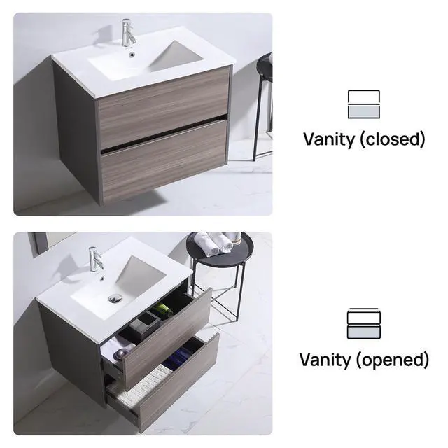 Alt view image 4 of 5 - 24" Modern Bathroom Vanity Cabinet with Drop-in Ceramic Sink, Mirror,Chrome Faucet, Under-Sink Storage(24" Gray Cabinet&White Sink)