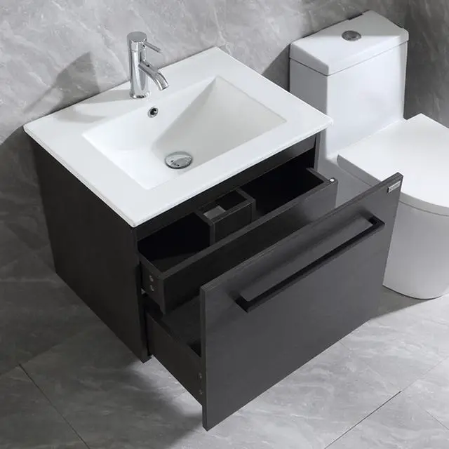 Main image of 24" Modern Bathroom Vanity Cabinet with Drop-in Ceramic Sink,Chrome Faucet, Under-Sink Storage(24" Black Cabinet&White Sink)