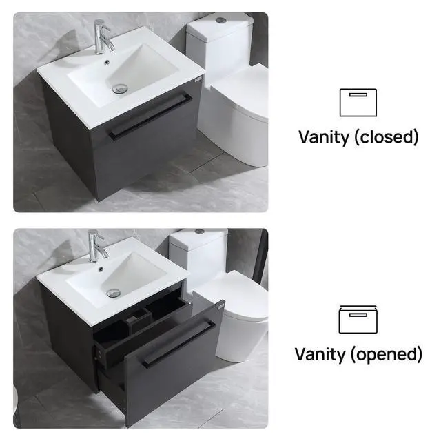 Alt view image 4 of 6 - 24" Modern Bathroom Vanity Cabinet with Drop-in Ceramic Sink,Chrome Faucet, Under-Sink Storage(24" Black Cabinet&White Sink)
