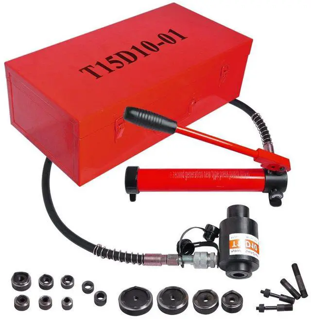 Main image of 1/2" to 4" 15-Ton Hydraulic Knockout Punch Set 10-Die Conduit Hole Punch Driver Kit for Metal Aluminum Stainless Steel - Red