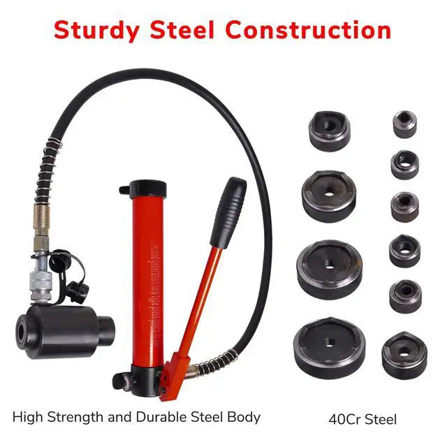 Alt view image 4 of 6 - 1/2" to 4" 15-Ton Hydraulic Knockout Punch Set 10-Die Conduit Hole Punch Driver Kit for Metal Aluminum Stainless Steel - Red