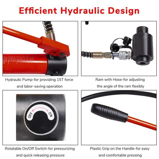 Alt view image 5 of 6 - 1/2" to 4" 15-Ton Hydraulic Knockout Punch Set 10-Die Conduit Hole Punch Driver Kit for Metal Aluminum Stainless Steel - Red