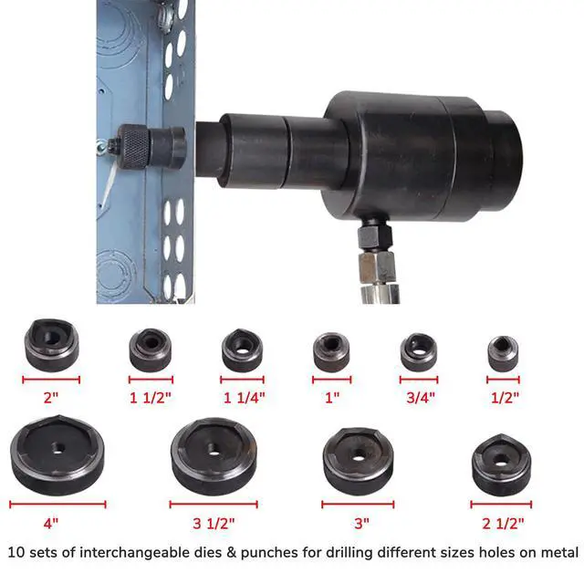 Alt view image 6 of 6 - 1/2" to 4" 15-Ton Hydraulic Knockout Punch Set 10-Die Conduit Hole Punch Driver Kit for Metal Aluminum Stainless Steel - Red