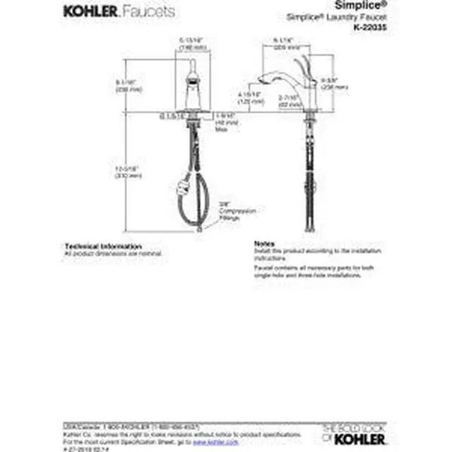 Alt view image 4 of 5 - K-22035-VS Simplice Laundry Sink Faucet, Single Handle Pull-Out, 2-Function Spray Head, 3-Hole Install, Utility Sink Faucet in Vibrant Stainless Finish
