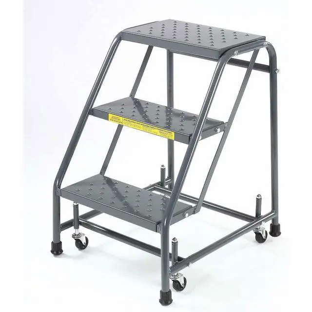 Main image of 318P Steel Standard Rolling Ladder with Spring Loaded Casters Without Handrails, Perforated Step Tread, Unassembled, OSHA/ANSI Standard, 3 Steps, 16" Step Width, 10" Top Step Deep, Gray