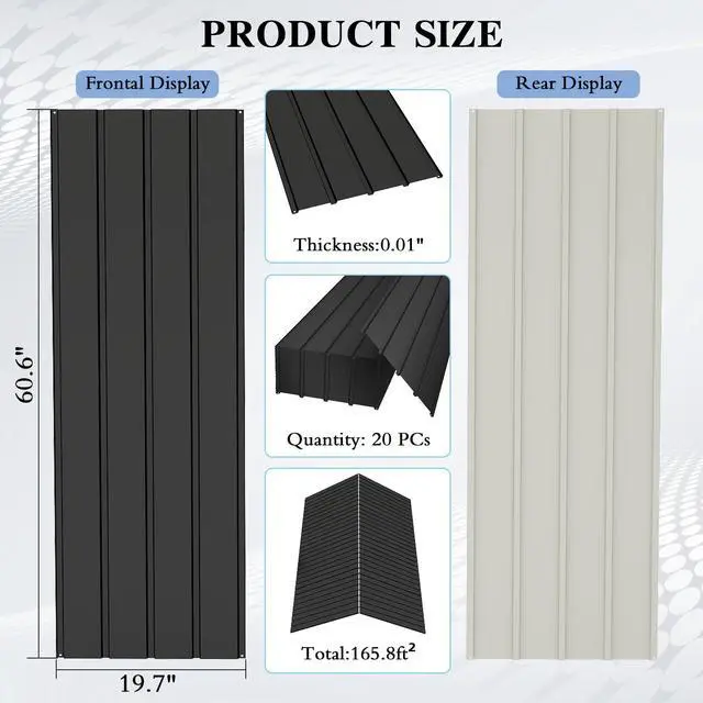 Alt view image 6 of 6 - Domi Metal Roofing Panels 20 PCS, Galvanized Steel Corrugated Roof Panels Waterproof Heavy Duty Metal Siding Panels with Screws for Pergola Gazebo Garage Sheds Mobile Home (Grey)